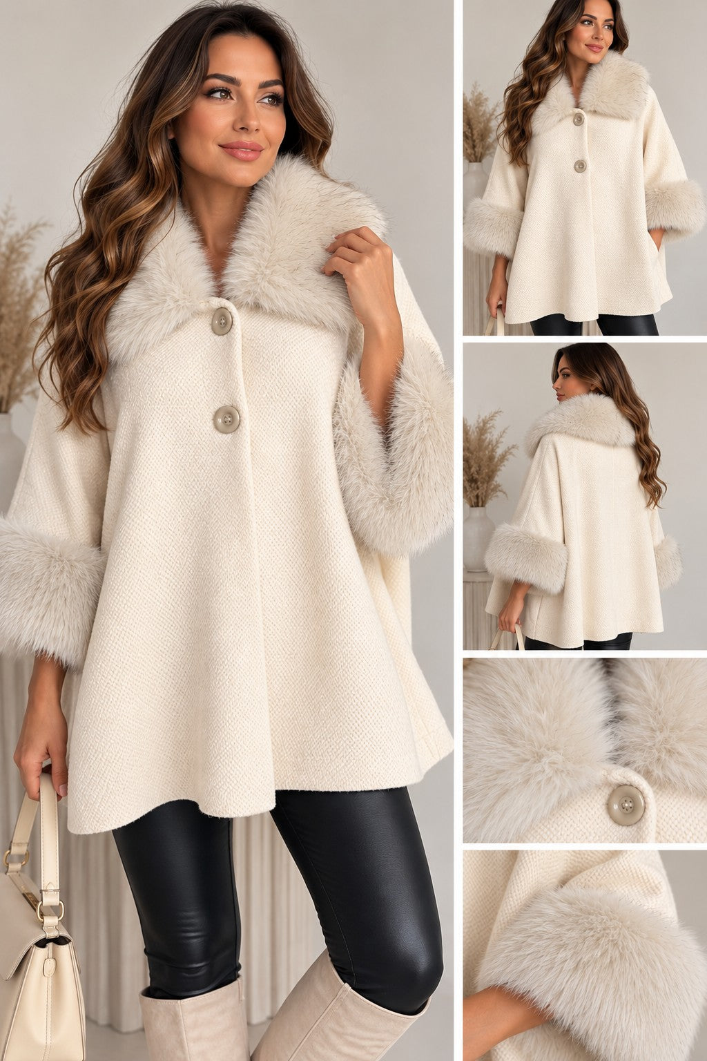 Damen Kurzmantel mit Kunstfellkragen – Elegant, weich