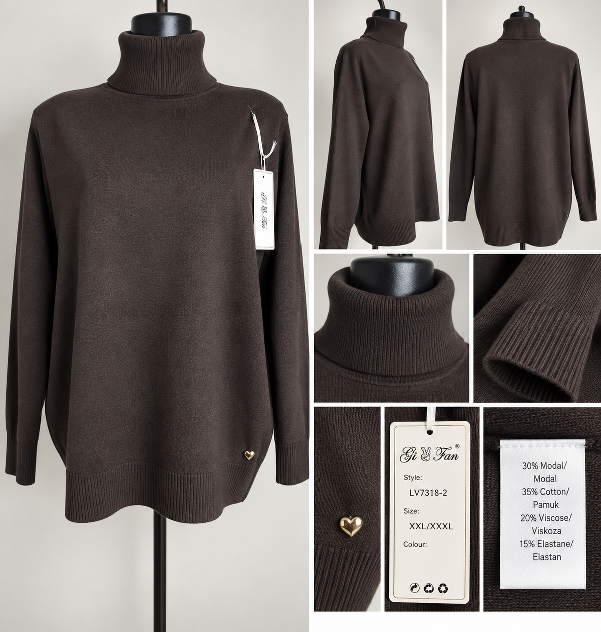 Oversize Rollkragenpullover – weich & elastisch | L/XL – 2XL/3XL