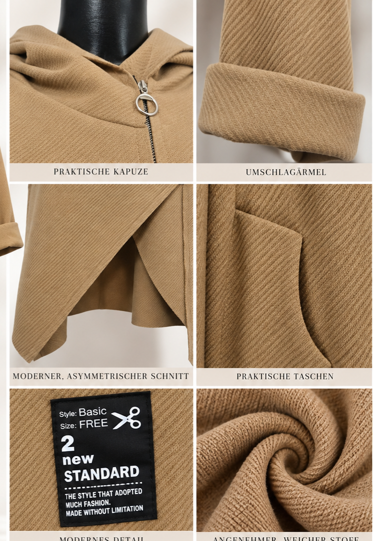 Langer Oversize-Mantel mit Kapuze – Camel