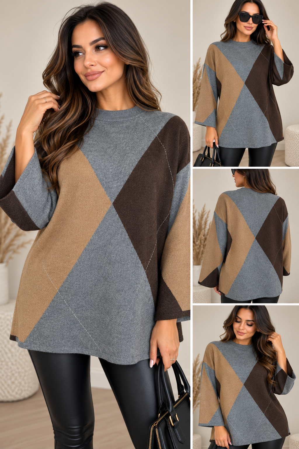 Damen Pullover mit geometrischem Muster – M/L – 3 Farben