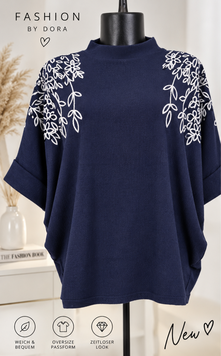 Damen Oversize Pullover XXL/XXXL Blumen Stickerei Modal Baumwolle 4 Farben