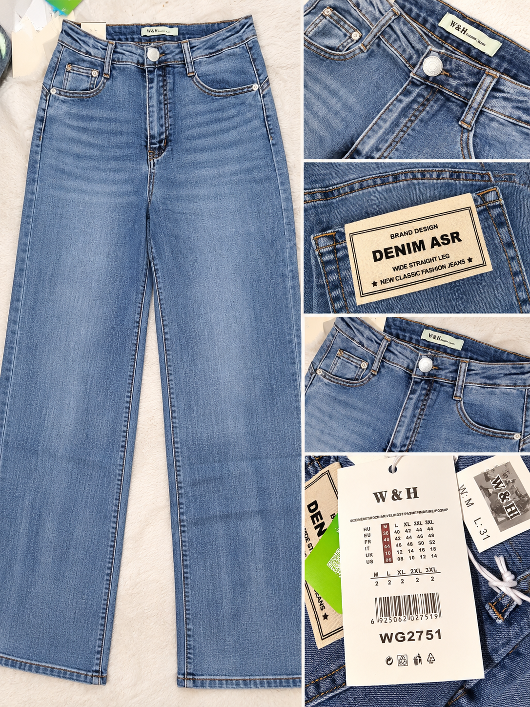 Damen Stretch Jeans Wide Leg High Waist Weite Hose Blau XL 2XL 3XL