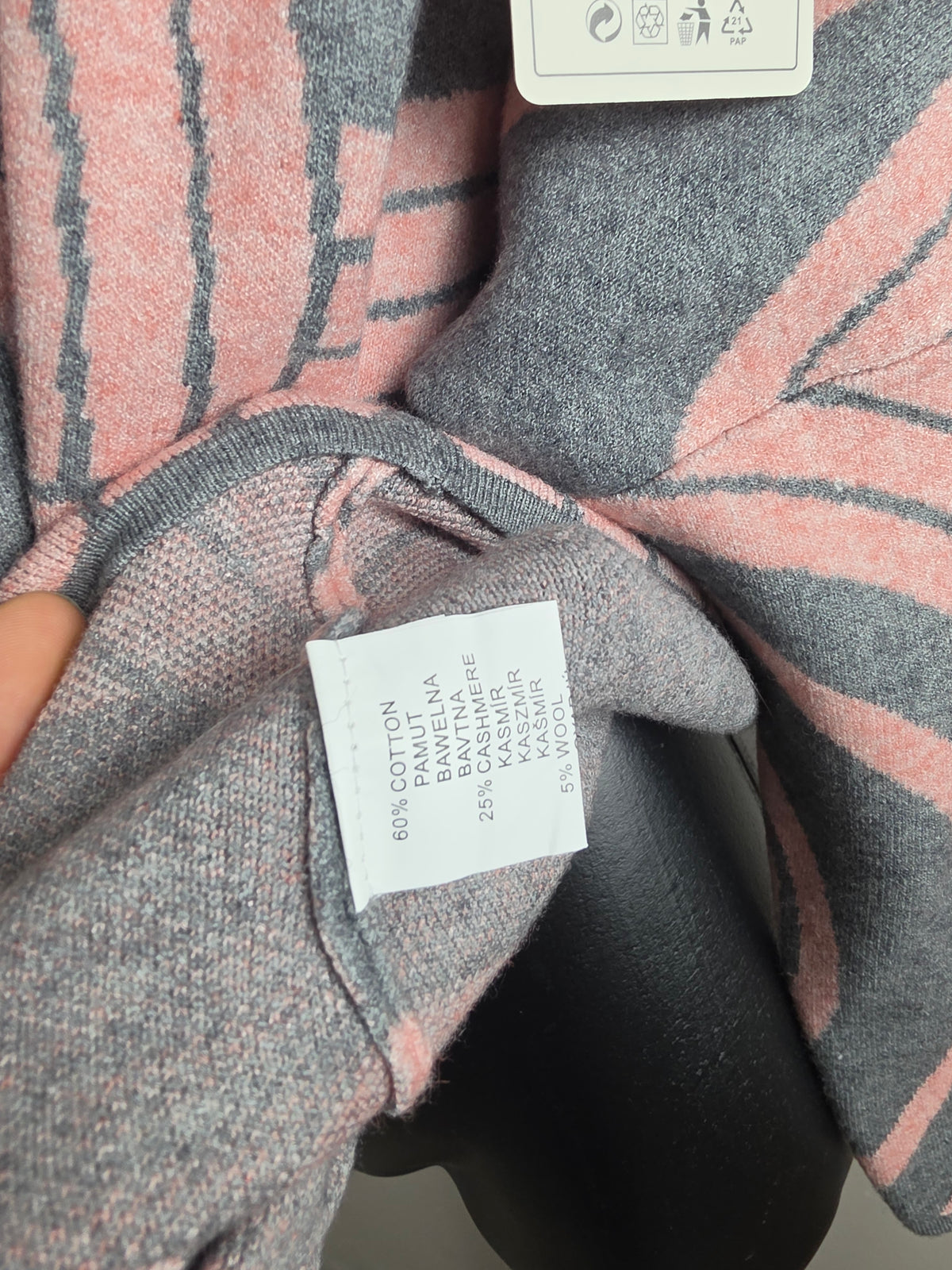 Damen Strickpullover M/L Oversize Stehkragen Warm Geometrisches Muster
