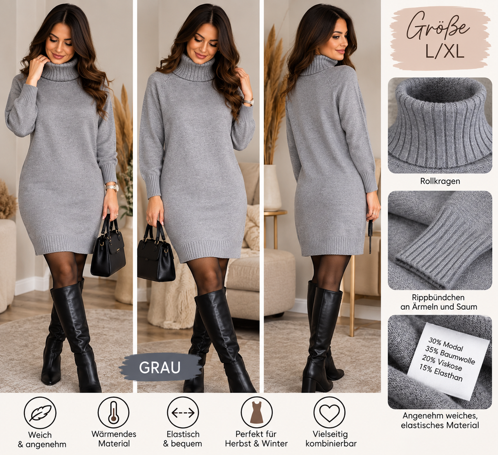 Weiches Strickkleid mit Rollkragen – S/M & L/XL