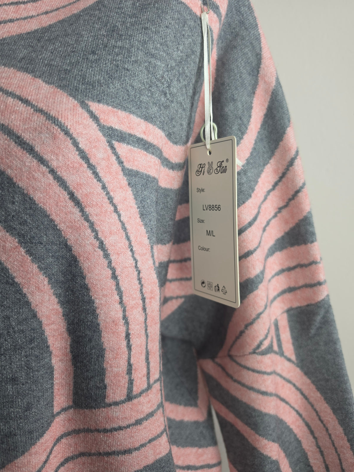 Damen Strickpullover M/L Oversize Stehkragen Warm Geometrisches Muster