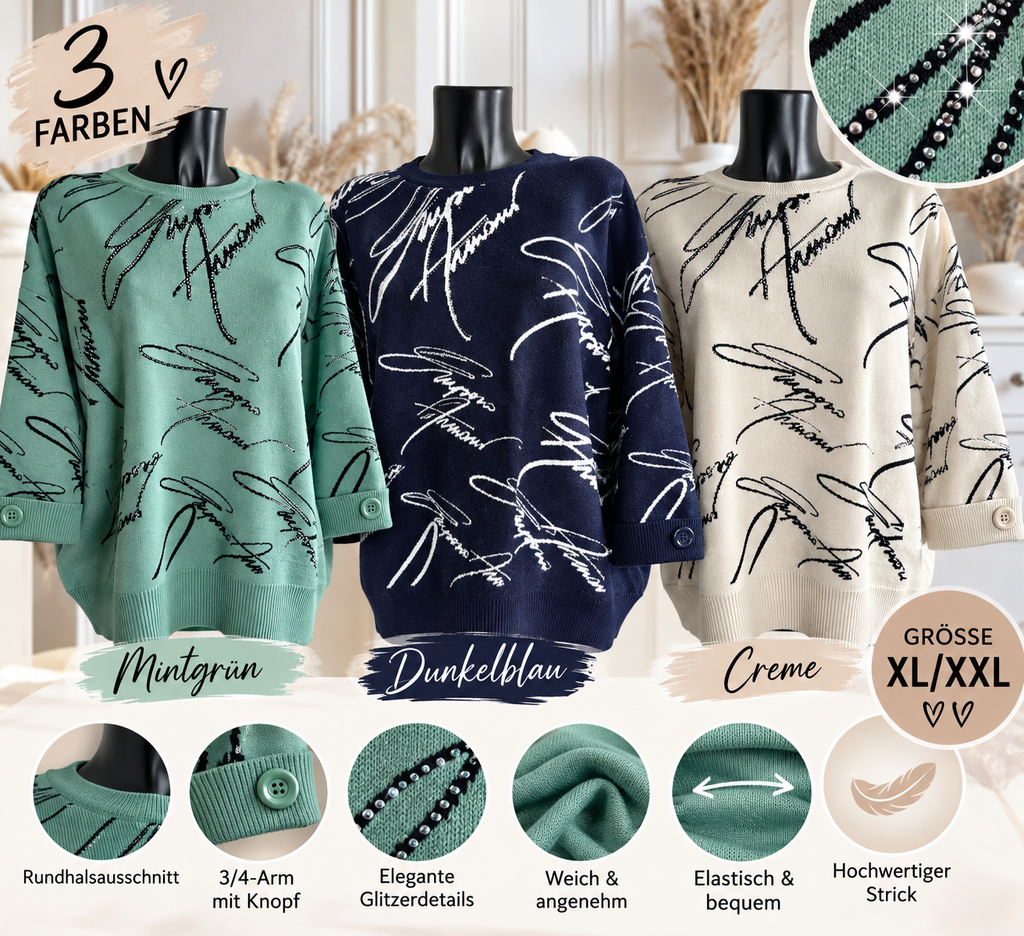 Kuscheliger Damen Strickpullover mit Glitzer – XL/XXL | 3 Farben