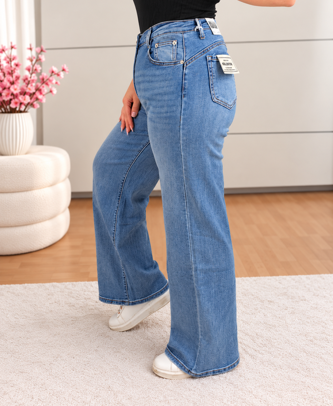 Damen Stretch Jeans Wide Leg High Waist Weite Hose Blau XL 2XL 3XL