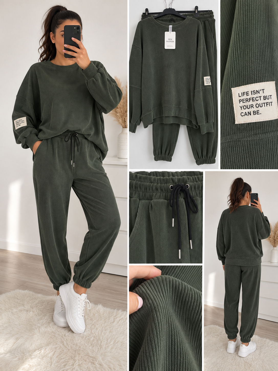 Gerippter Damen Zweiteiler Oversize – Viskose & Elasthan