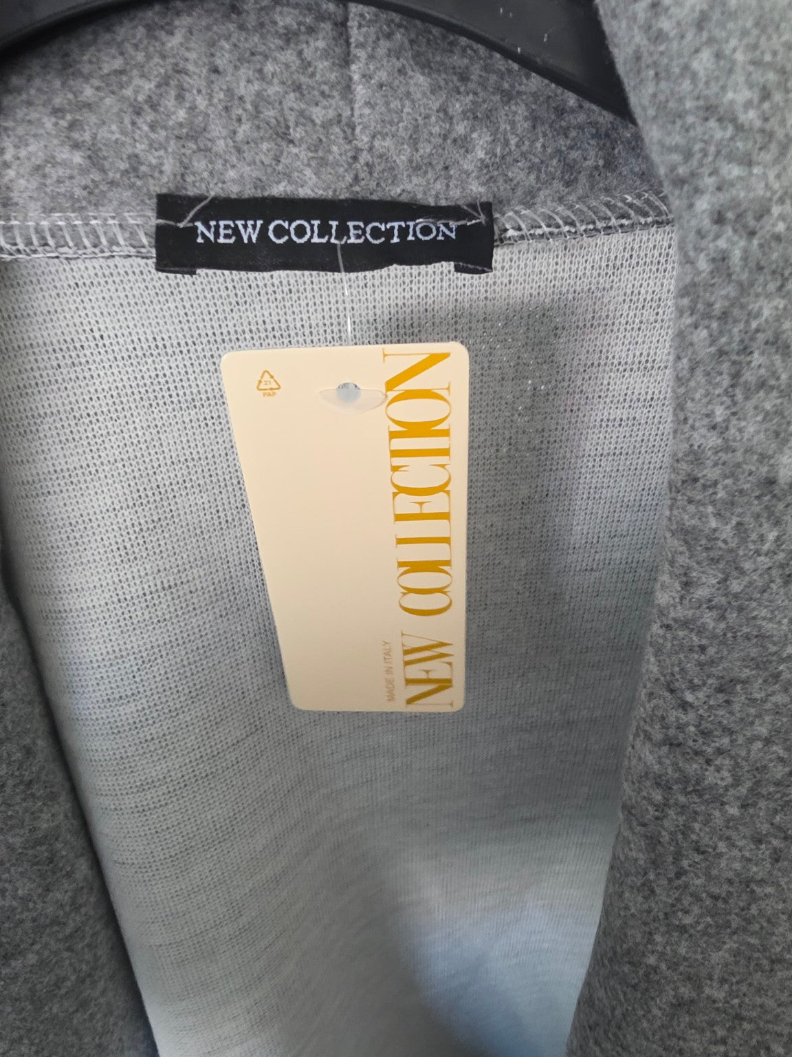 Damen Mantel Lang Grau Kunstfell Ärmel Bindegürtel Taschen Made in Italy