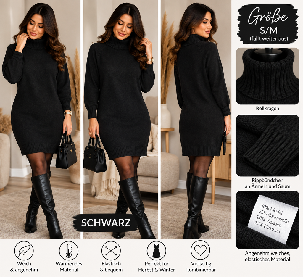 Weiches Strickkleid mit Rollkragen – S/M & L/XL