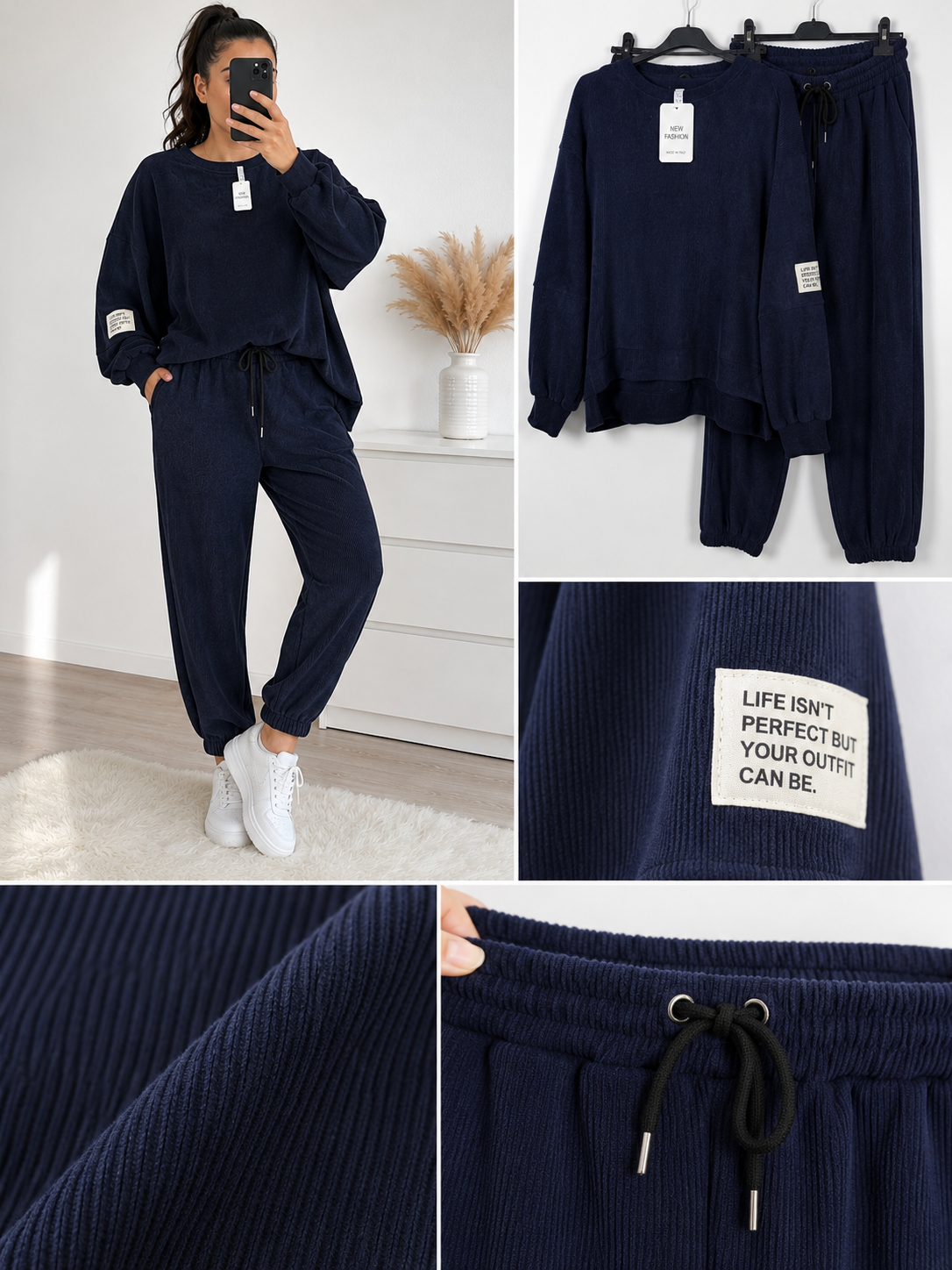 Gerippter Damen Zweiteiler Oversize – Viskose & Elasthan