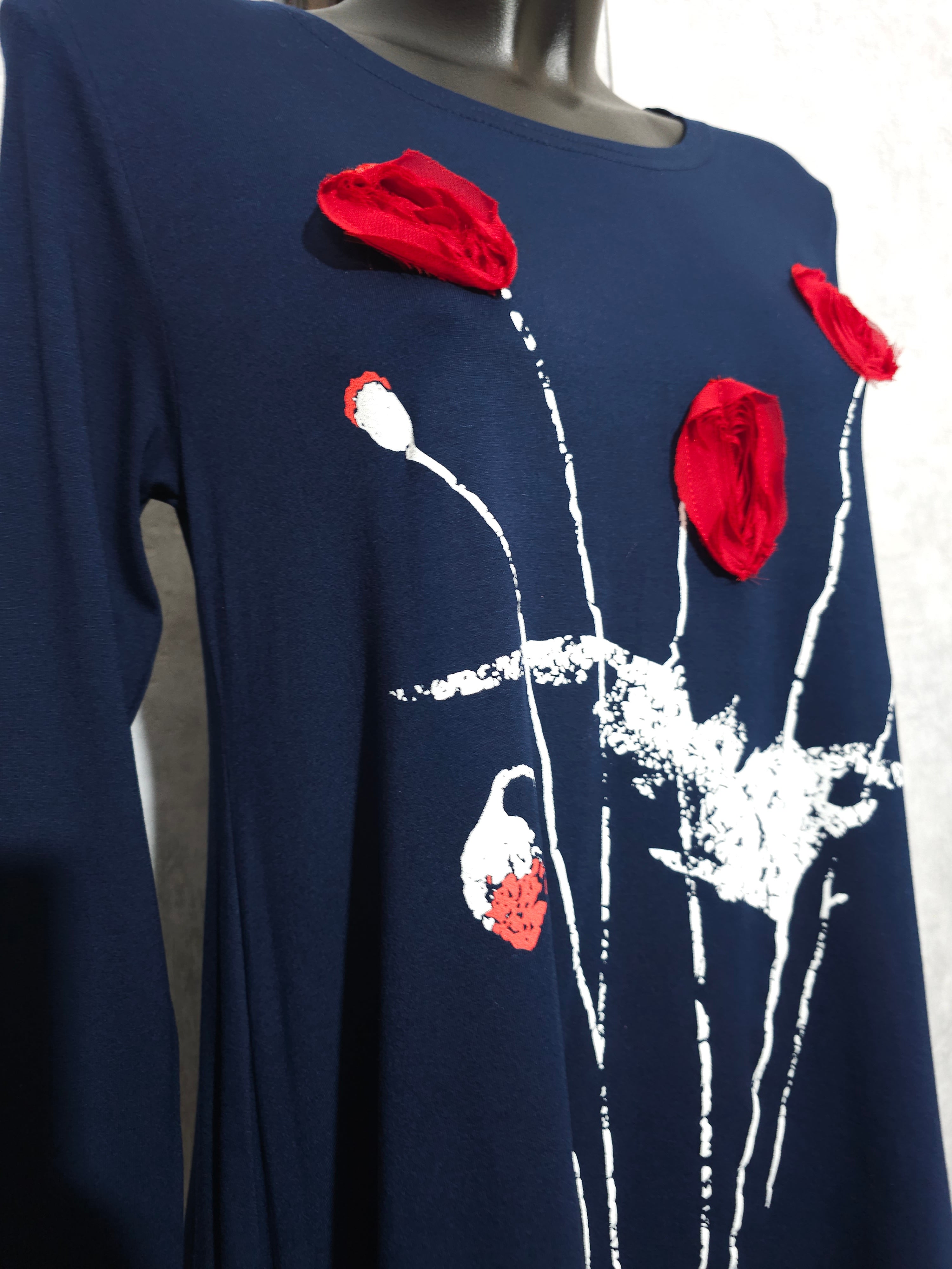 Elegante Damen Tunika mit 3D-Blumen – Blau/Rot