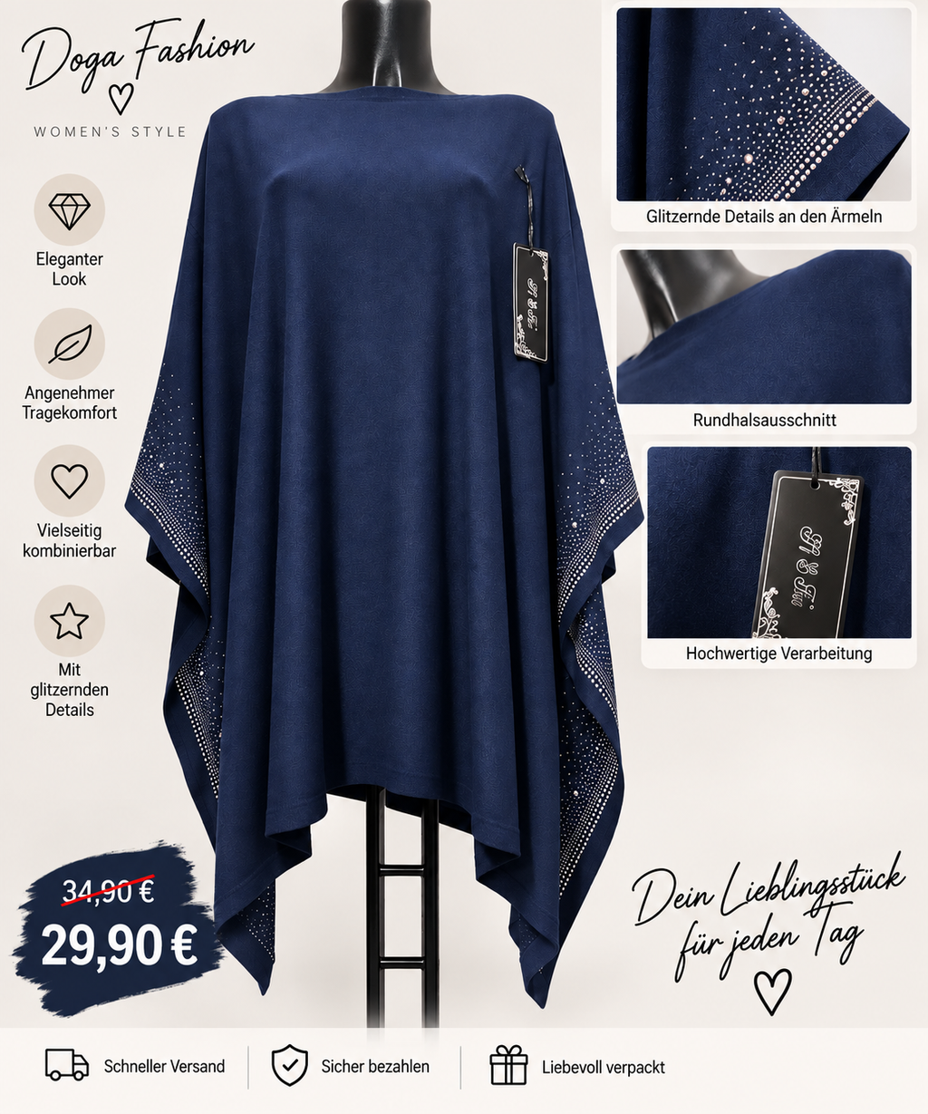 Eleganter Oversize-Poncho mit Glitzer-Details