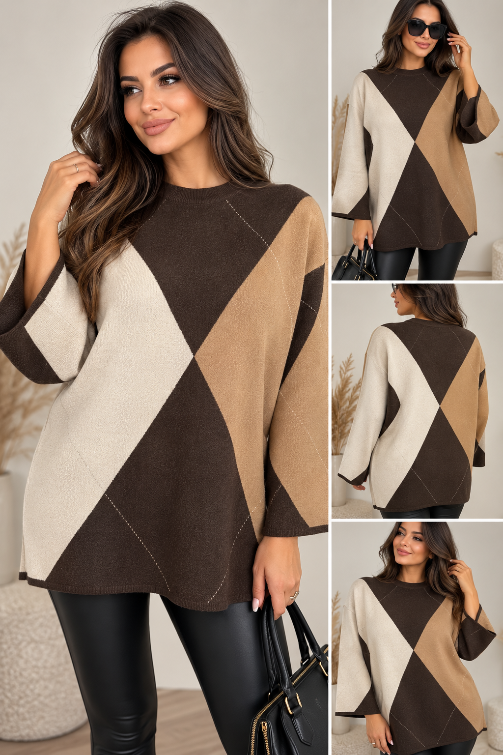 Damen Pullover mit geometrischem Muster – M/L – 3 Farben