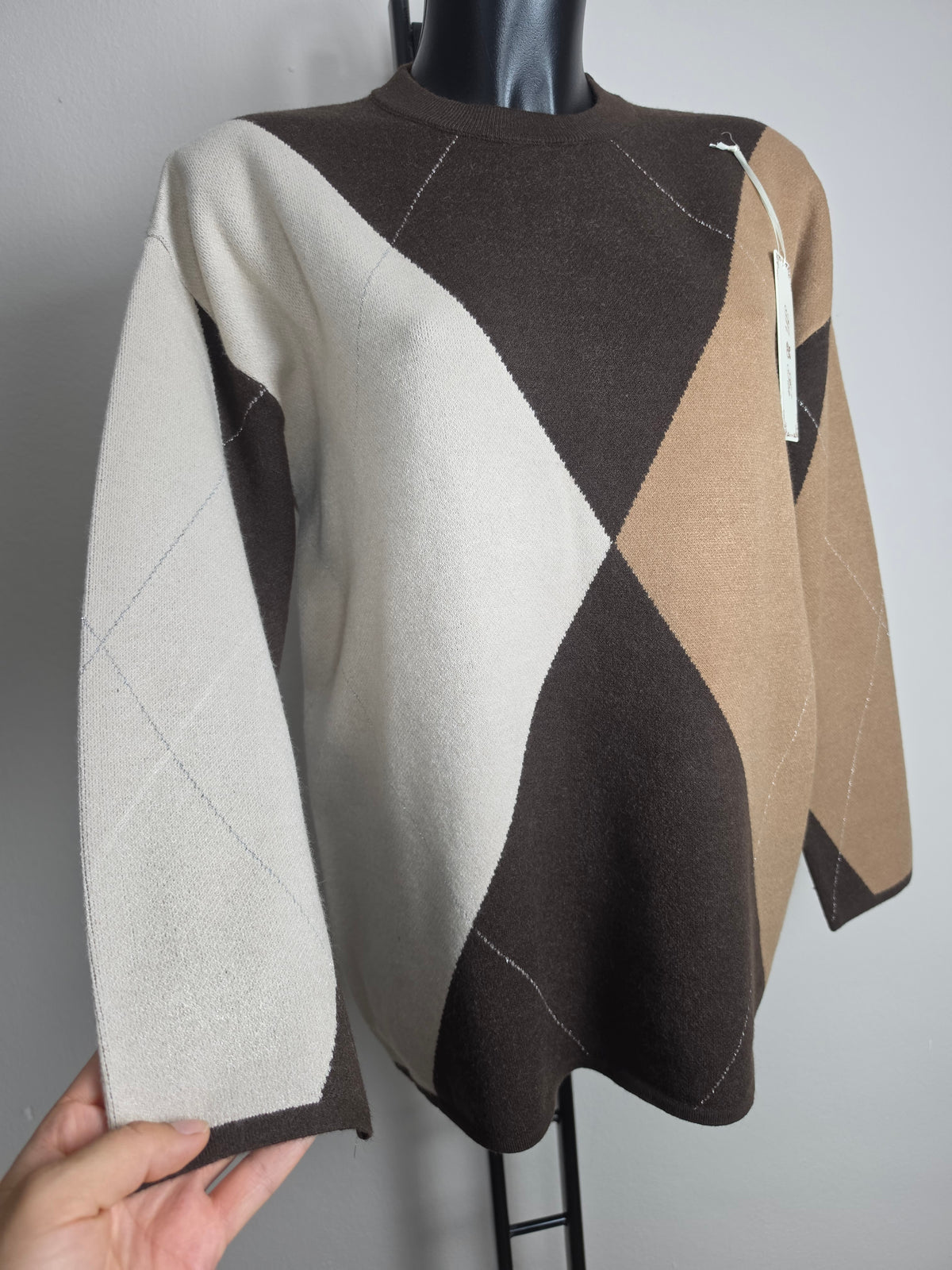 Damen Pullover mit geometrischem Muster – M/L – 3 Farben