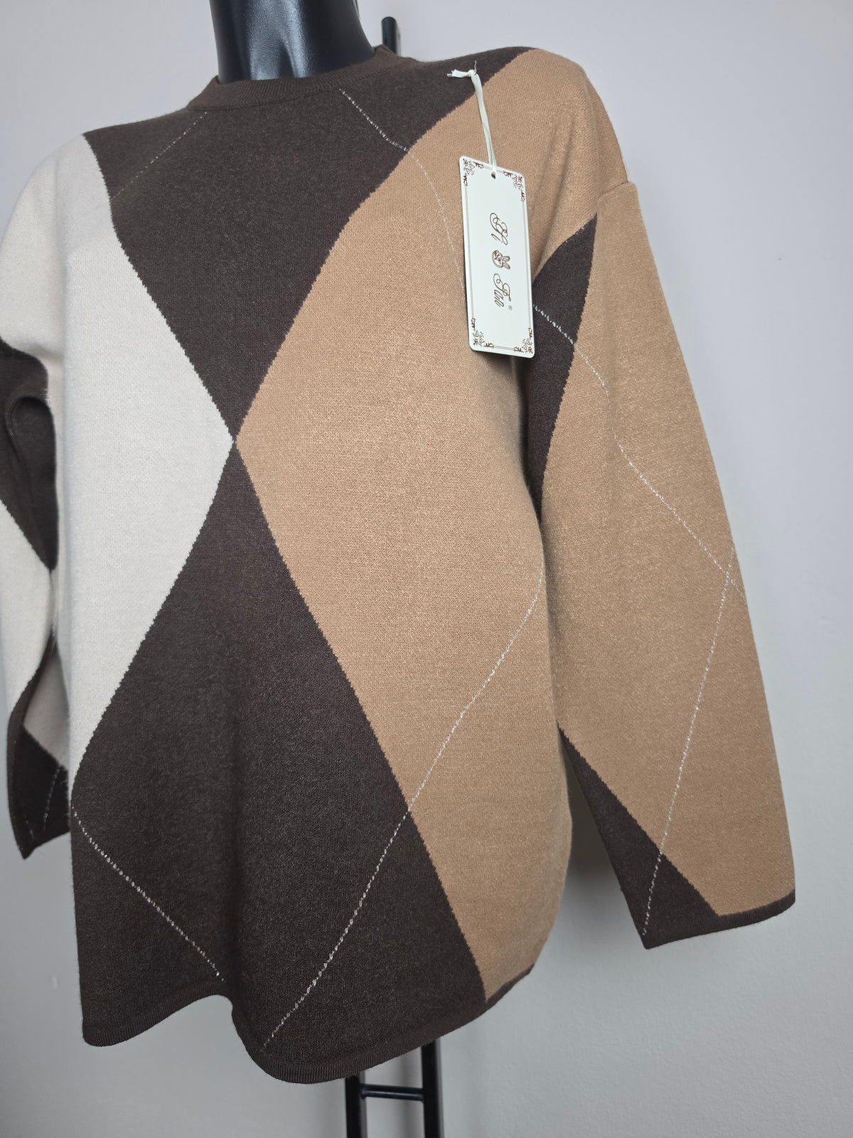 Damen Pullover mit geometrischem Muster – M/L – 3 Farben