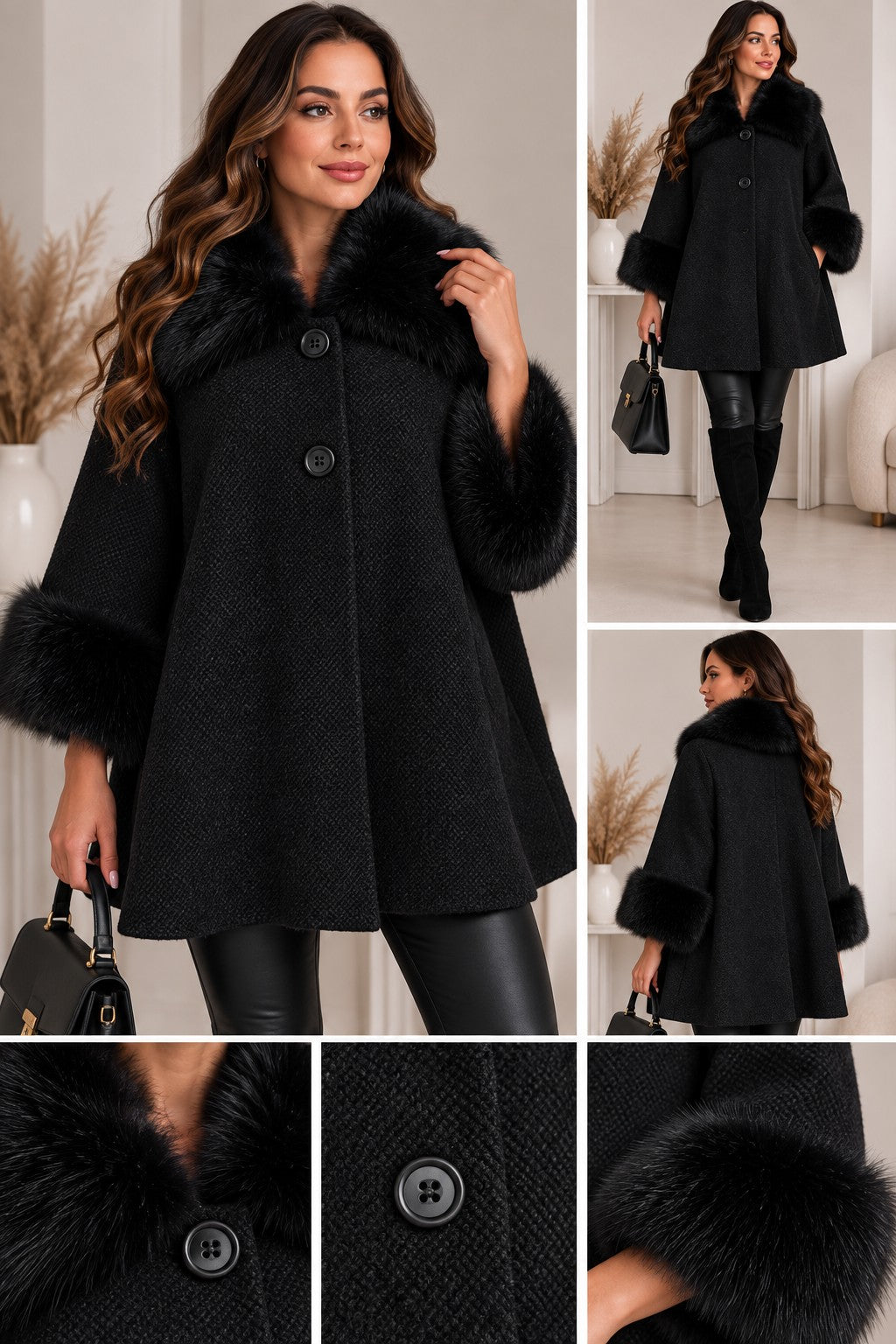 Damen Kurzmantel mit Kunstfellkragen – Elegant, weich