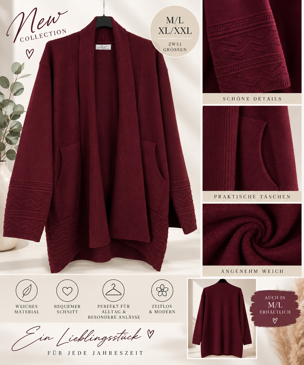 Langer Damen Cardigan mit Taschen & Strickdetails