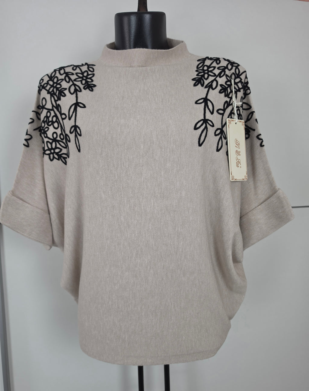 Damen Oversize Pullover XXL/XXXL Blumen Stickerei Modal Baumwolle 4 Farben