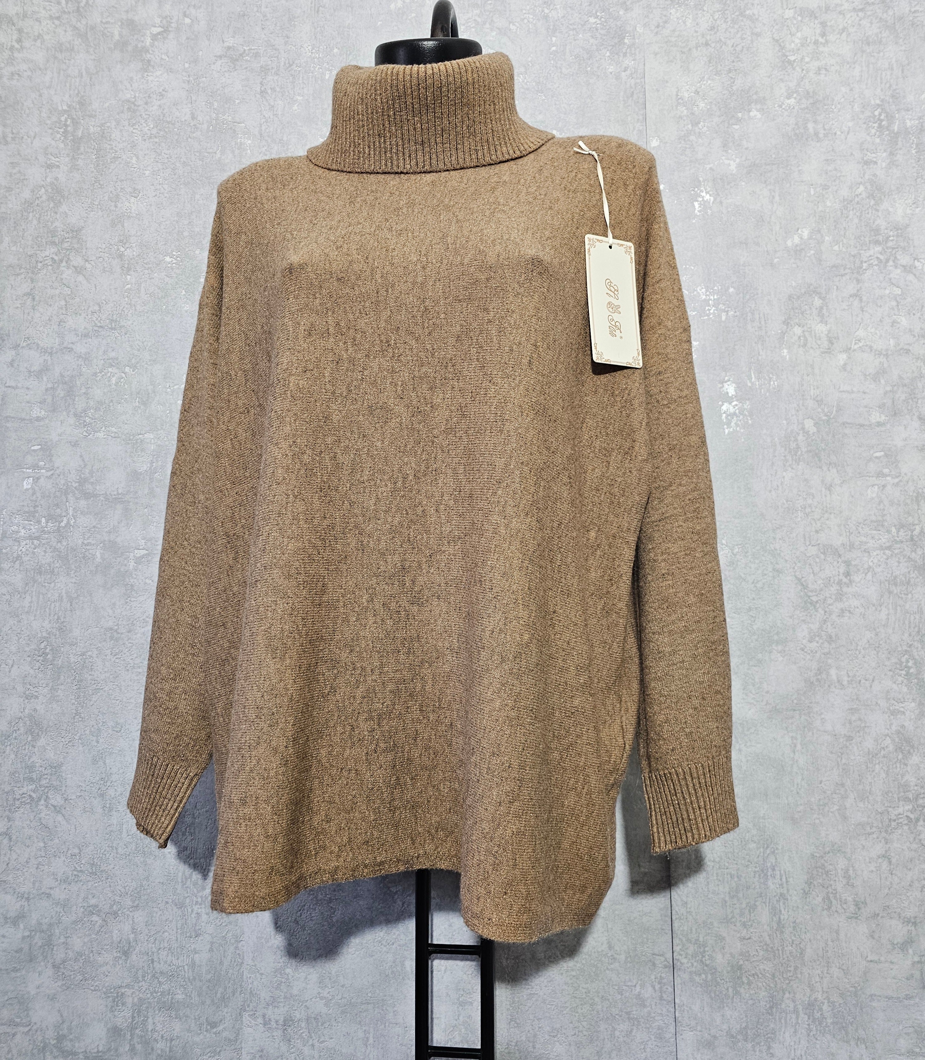 Oversize Rollkragen Strickpullover – Beige | L/XL