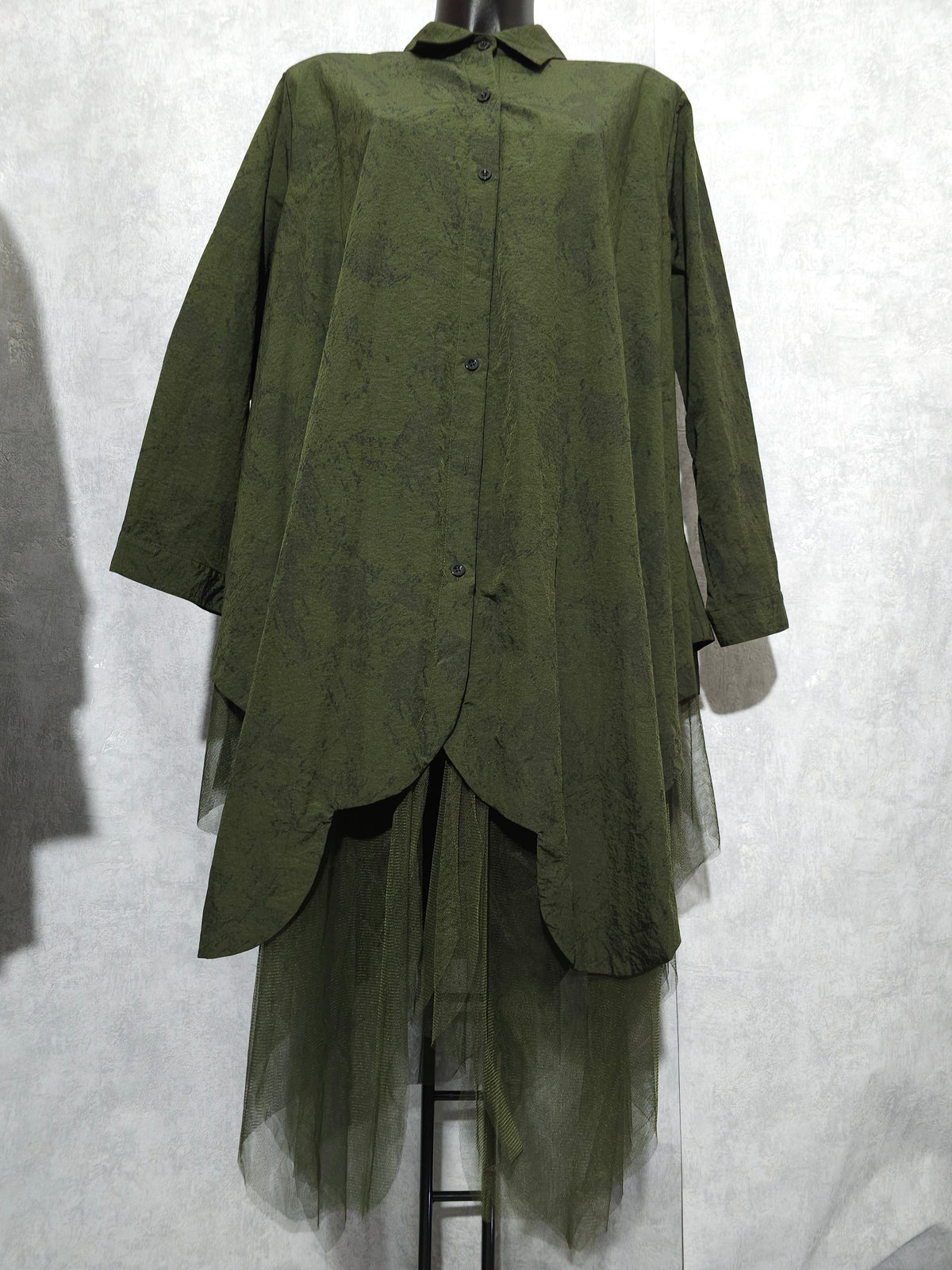 Lange Damen Tunika mit Tüll – Khaki | Oversize XXL–XXXL