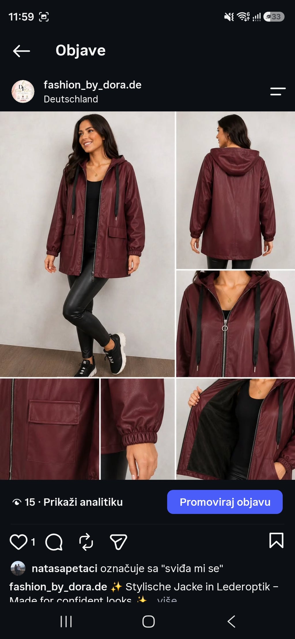 Oversize Kunstleder-Jacke mit Kapuze