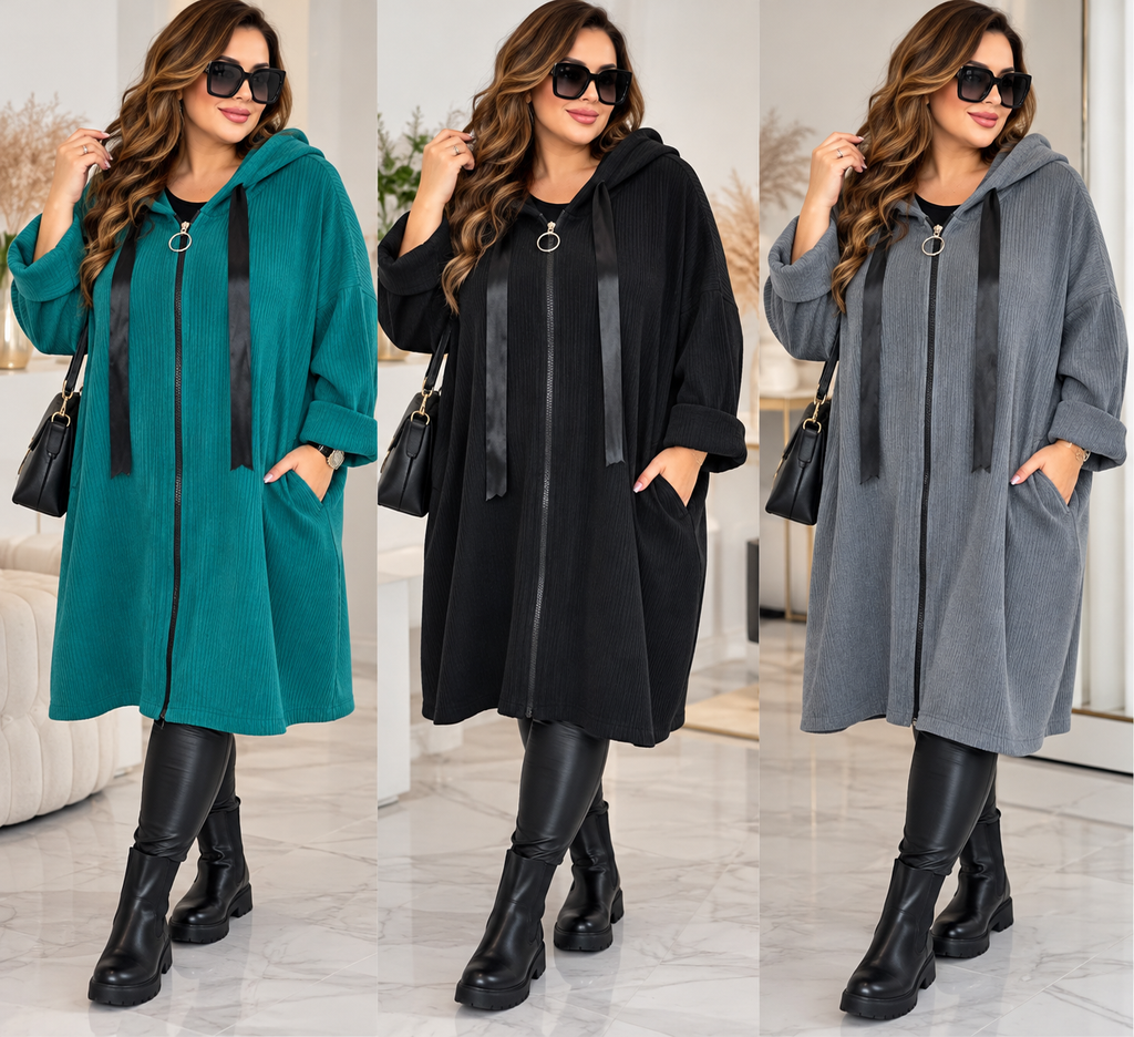 Oversize Long-Hoodiejacke mit Kapuze – 3 Farben | Plus Size