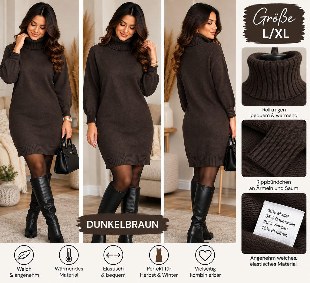 Weiches Strickkleid mit Rollkragen – S/M & L/XL